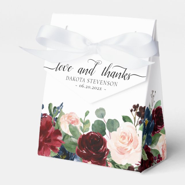 Boho Bloom | Burgundy and Navy Love and Thanks Favour Box (Front Side)