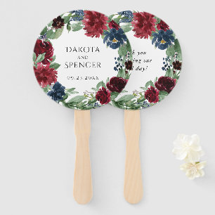 Boho Bloom   Burgundy and Navy Thank You Favour Hand Fan
