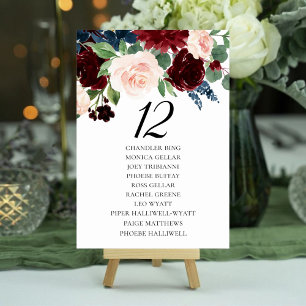 Boho Bloom   Burgundy Blush and Navy Guest Names Table Number