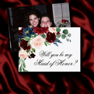 Boho Bloom   Burgundy Navy Bridal Party Ask Photo Invitation