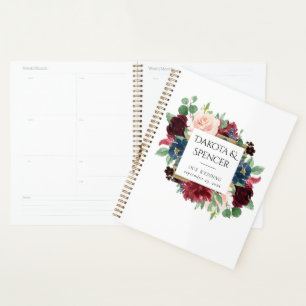 Boho Bloom Burgundy Red and Navy Blue Custom Planner