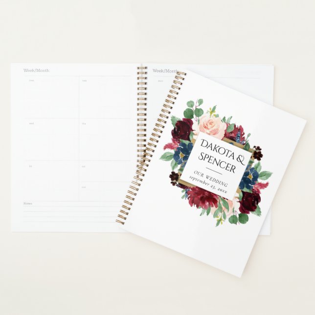 Boho Bloom | Burgundy Red and Navy Blue Custom Planner (Display)