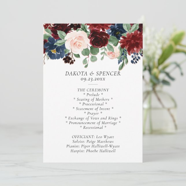 Boho Bloom | Burgundy Red and Navy Blue Garland Program (Standing Front)