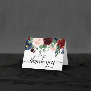 Boho Bloom   Burgundy Red and Navy Blue Photo Thank You Card