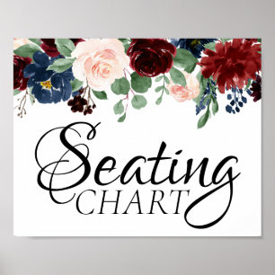 Boho Bloom   Burgundy Red and Navy Blue Seating Poster