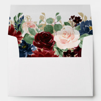 Boho Bloom | Burgundy Red and Navy Return Address Envelope