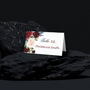 Boho Bloom Burgundy Red Blush Navy Blue Bouquet Place Card