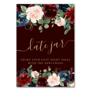 Boho Bloom Dark Burgundy and Navy Blue Date Jar Table Number