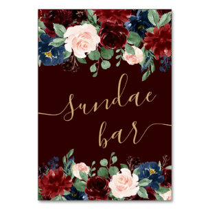 Boho Bloom   Dark Burgundy and Navy Sundae Bar Table Number