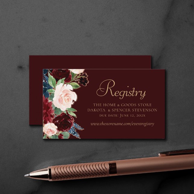 Boho Bloom | Dark Burgundy Marsala Red Registry Enclosure Card (Creator Uploaded)