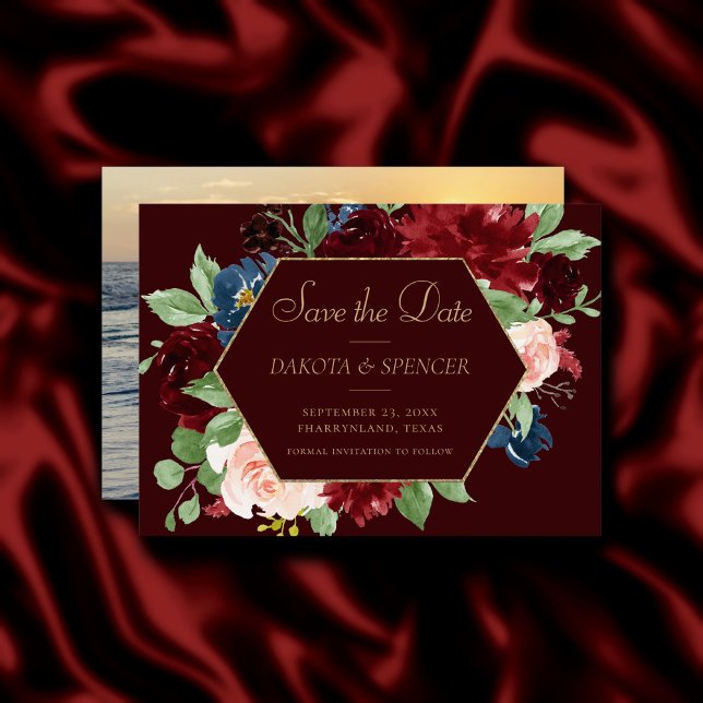 Boho Bloom | Dark Elegant Burgundy Red and Blush Save The Date (Creator Uploaded)