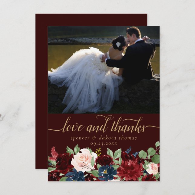 Boho Bloom | Dark Elegant Garland Photo Love and Thank You Card (Front/Back)