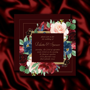 Boho Bloom Dark Elegant Red and Blush Roses Invitation