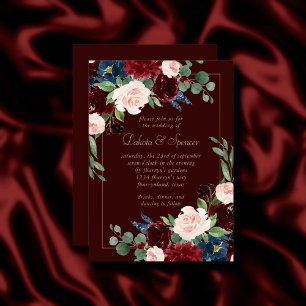 Boho Bloom   Dark Elegant Red and Blush Roses Invitation