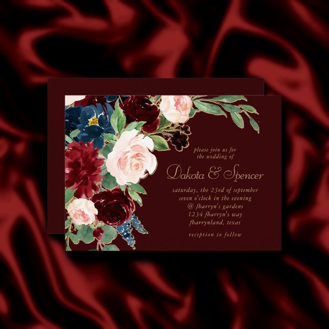 Boho Bloom | Dark Elegant Red and Blush Roses Invitation (Creator Uploaded)