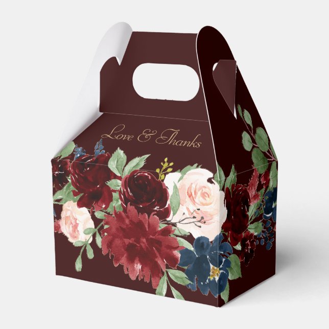 Boho Bloom | Dark Elegant Red and Navy Thank You Favour Box (Front Side)
