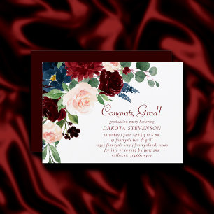 Boho Bloom   Elegant Burgundy and Navy Graduation Invitation