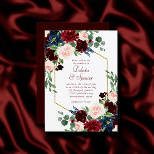 Boho Bloom   Elegant Burgundy Floral Gold Frame Invitation