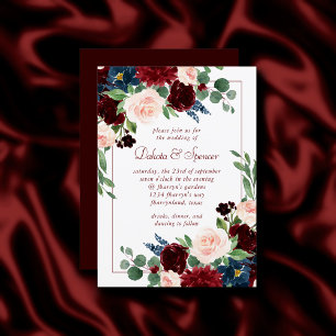 Boho Bloom   Elegant Burgundy Red Bouquet Frame Invitation