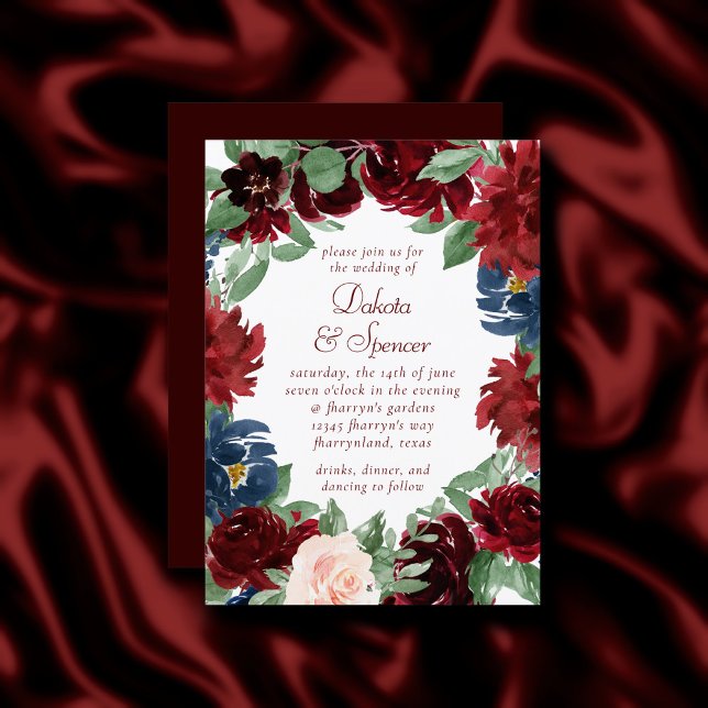 Boho Bloom | Elegant Burgundy Red Floral Wreath Invitation (Creator Uploaded)