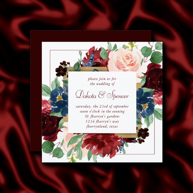 Boho Bloom | Elegant Burgundy Red Square Frame Invitation (Creator Uploaded)