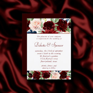 Boho Bloom   Elegant Dark Red and Navy Garland Invitation