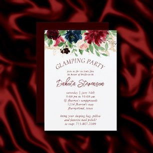 Boho Bloom   Elegant Marsala Red Floral Glamping Invitation