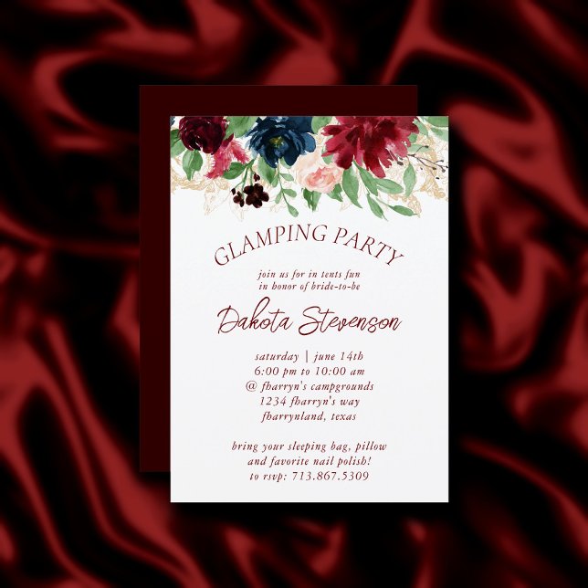 Boho Bloom | Elegant Marsala Red Floral Glamping Invitation (Creator Uploaded)