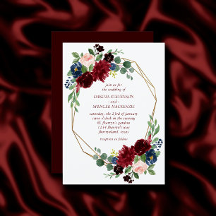 Boho Bloom   Elegant Marsala Red Floral Gold Frame Invitation