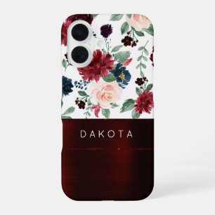 Boho Bloom Elegant Marsala Red Pattern Monogram iPhone 16 Case
