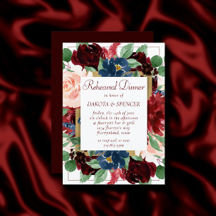 Boho Bloom   Elegant Red Square Rehearsal Dinner Invitation