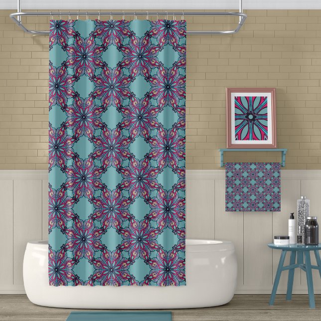 Boho Bloom Shower Curtain in Aqua Blue (Creator Uploaded)