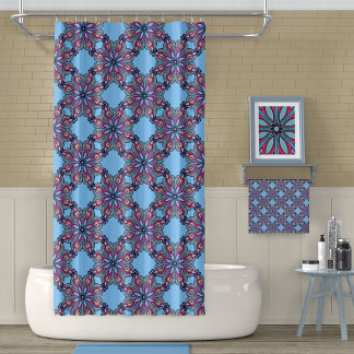 Boho Bloom Shower Curtain in Sky Blue