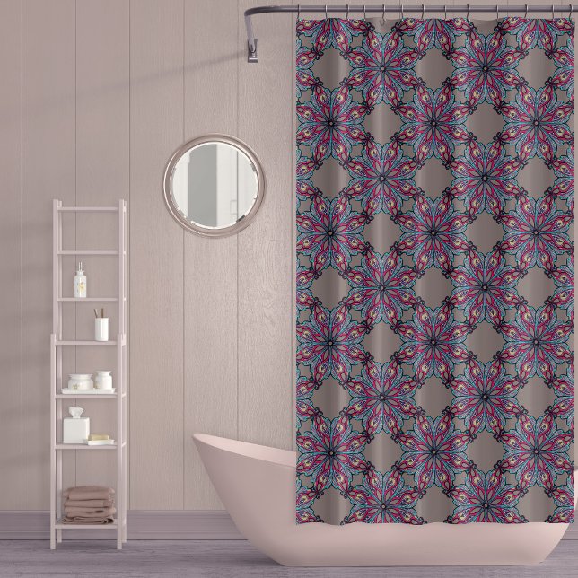 Boho Bloom Shower Curtain in Warm Taupe (Creator Uploaded)
