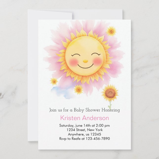 Boho Blooms and Beams Sunshine Girl Baby Shower Invitation (Front)
