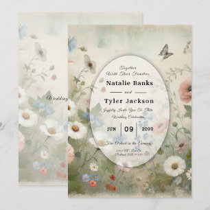 Boho Blooms and Vintage Vows Wedding Invitation