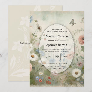 Boho Blooms and Vintage Vows Wedding Invitation