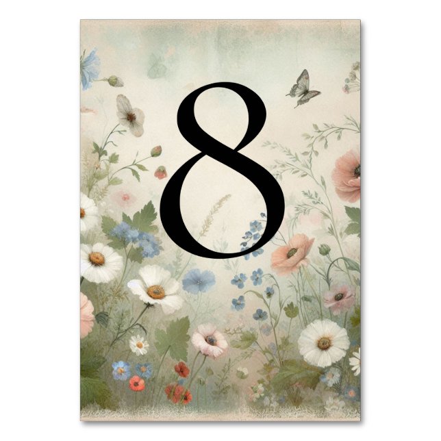 Boho Blooms and Vintage Vows Wedding Table Number (Front)