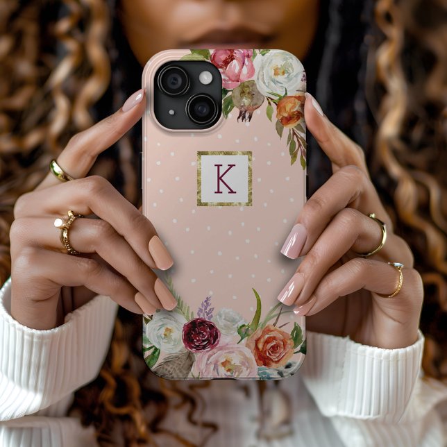 Boho Blooms Blush Dot Monogram Case-Mate iPhone Case (Creator Uploaded)