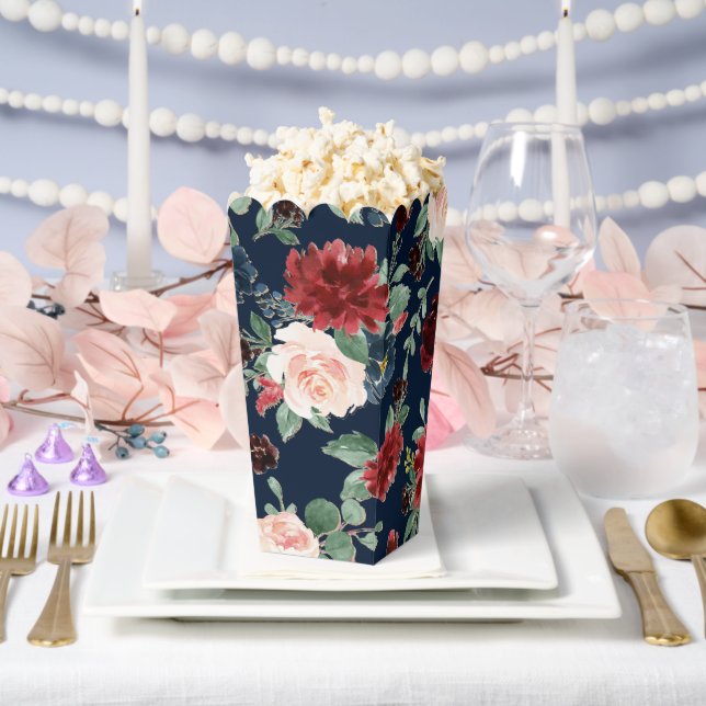 Boho Blooms | Dark Navy Blue and Burgundy Pattern Favour Box (Wedding)