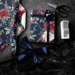 Boho Blooms | Dark Navy Blue and Burgundy Pattern Wrapping Paper<br><div class="desc">Romantic navy blue and blush pink hand-painted watercolor floral embellished by botanical laurel and dark blue accents. From the "Boho Bloom" collection, this gorgeous layout presents your details in a stylish hand-lettered script and a rich Bohemian wildflower bouquet with radiant flower blooms and eucalyptus greenery foliage. For other colours or...</div>