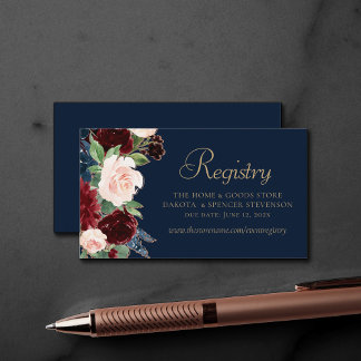 Boho Blooms | Dark Navy Blue and Burgundy Website Enclosure Card