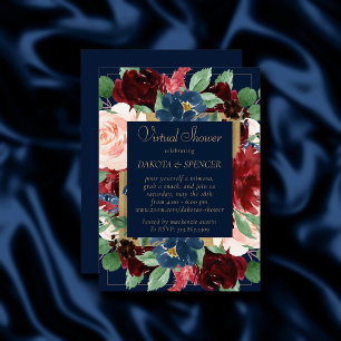Boho Blooms   Dark Navy Blue and Burgundy Wreath Invitation