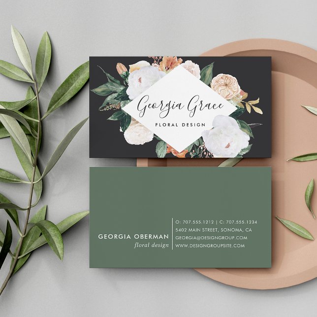 Boho Blooms Geometric Watercolor Floral Business Card (Creator Uploaded)