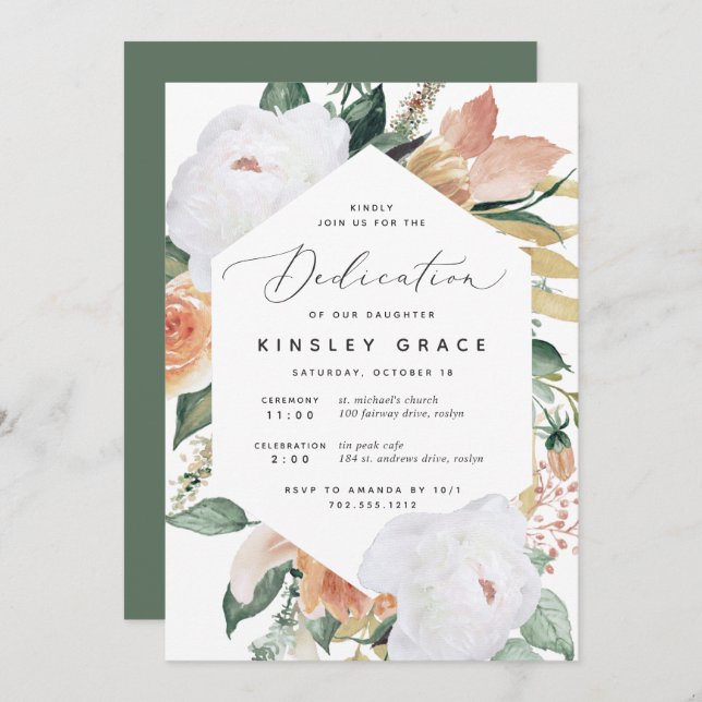 Boho Blooms | Modern Floral Baby Dedication Invitation (Front/Back)