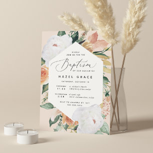 Boho Blooms Modern Floral Baptism Invitation