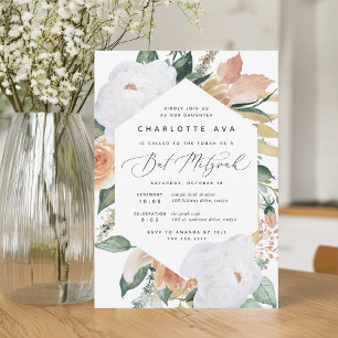 Boho Blooms Modern Floral Bat Mitzvah Invitation