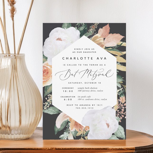 Boho Blooms | Modern Floral Bat Mitzvah Invitation (Creator Uploaded)