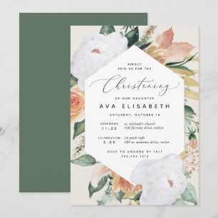 Boho Blooms   Modern Floral Christening Invitation