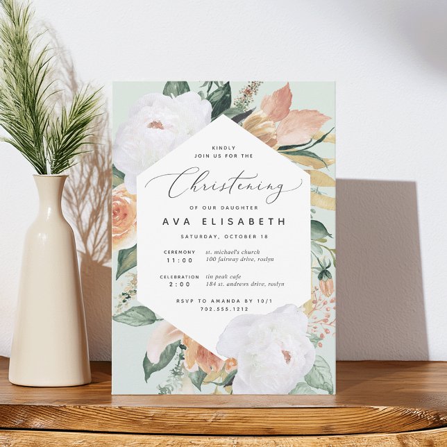 Boho Blooms | Modern Floral Christening Invitation (Creator Uploaded)
